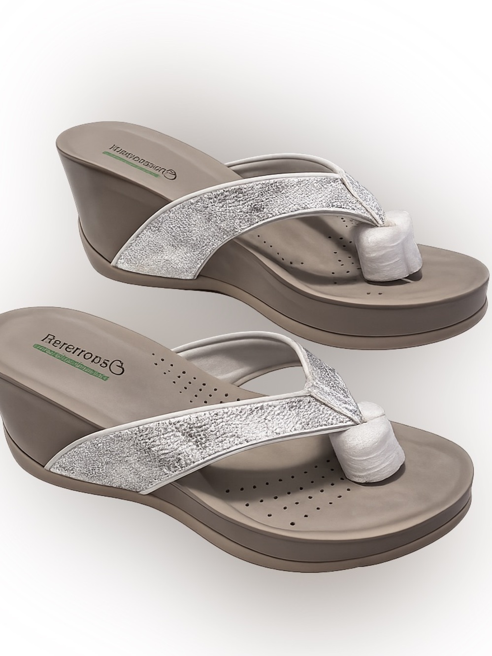 BareTraps Gammie Silver Memory Foam Wedge Sandals Comfort Flip Flop 7.5
